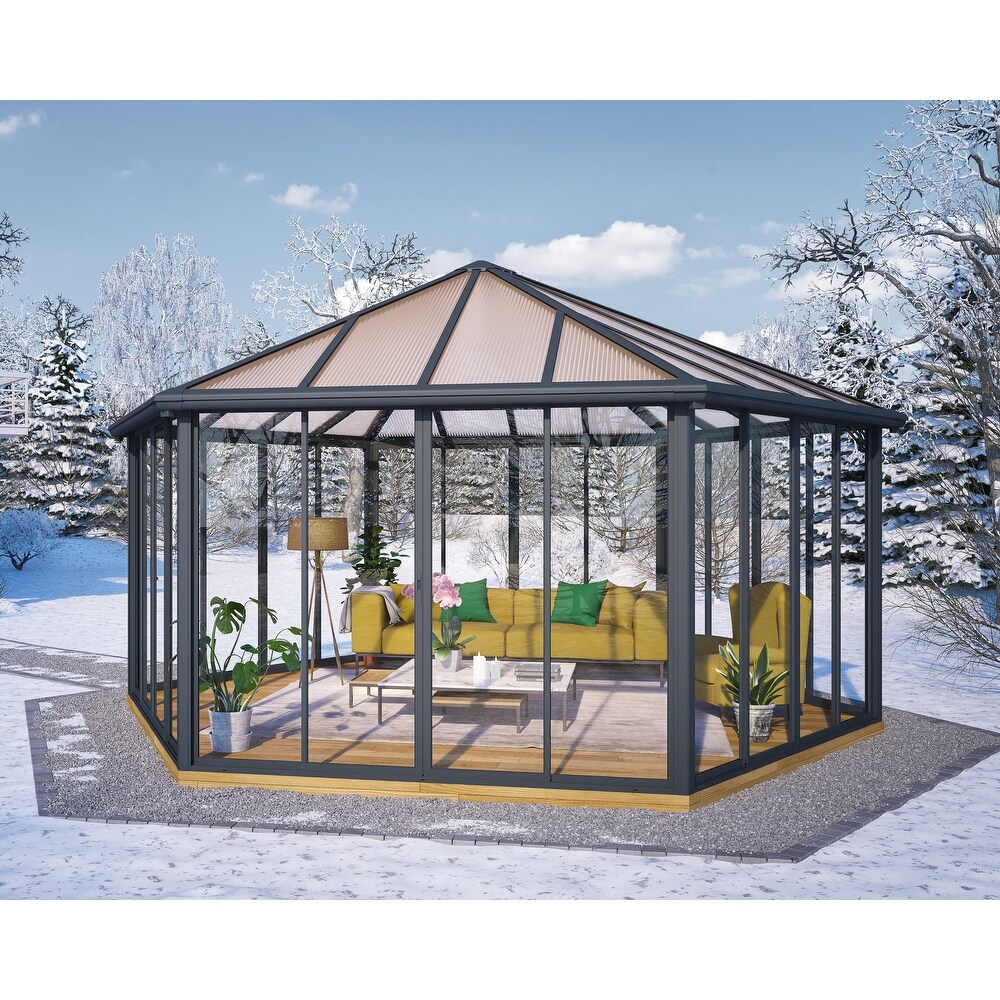 Garda 17 ft. x 20 ft. Gray/Bronze Closed Outdoor Gazebo / Hot Tub Enclosure and Solarium