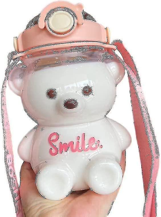 Bear Water Bottle With Straw， Kawaii Leak-proof Water Jug With Adjustable Shoulder Strap