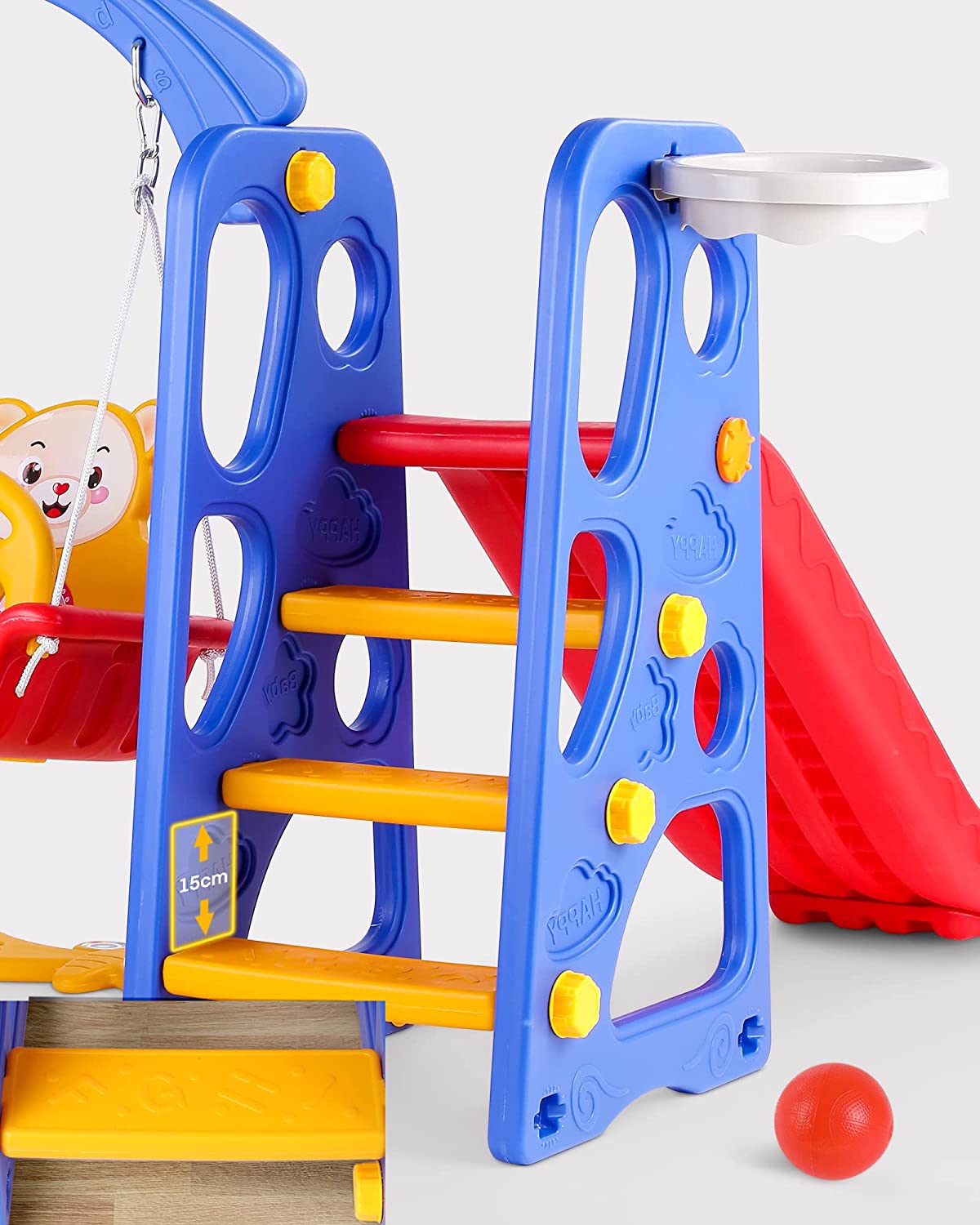 Swing Slide Baby Kids Swing Slide Climber Set Playset Playground Set with Basketball Hoop and Ball