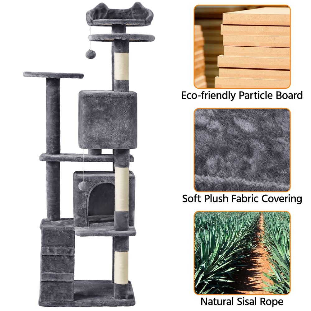 Topeakmart 70'' Multilevel Cat Tree Condo Cat Tower with 3 Scratching Posts， Dark Gray