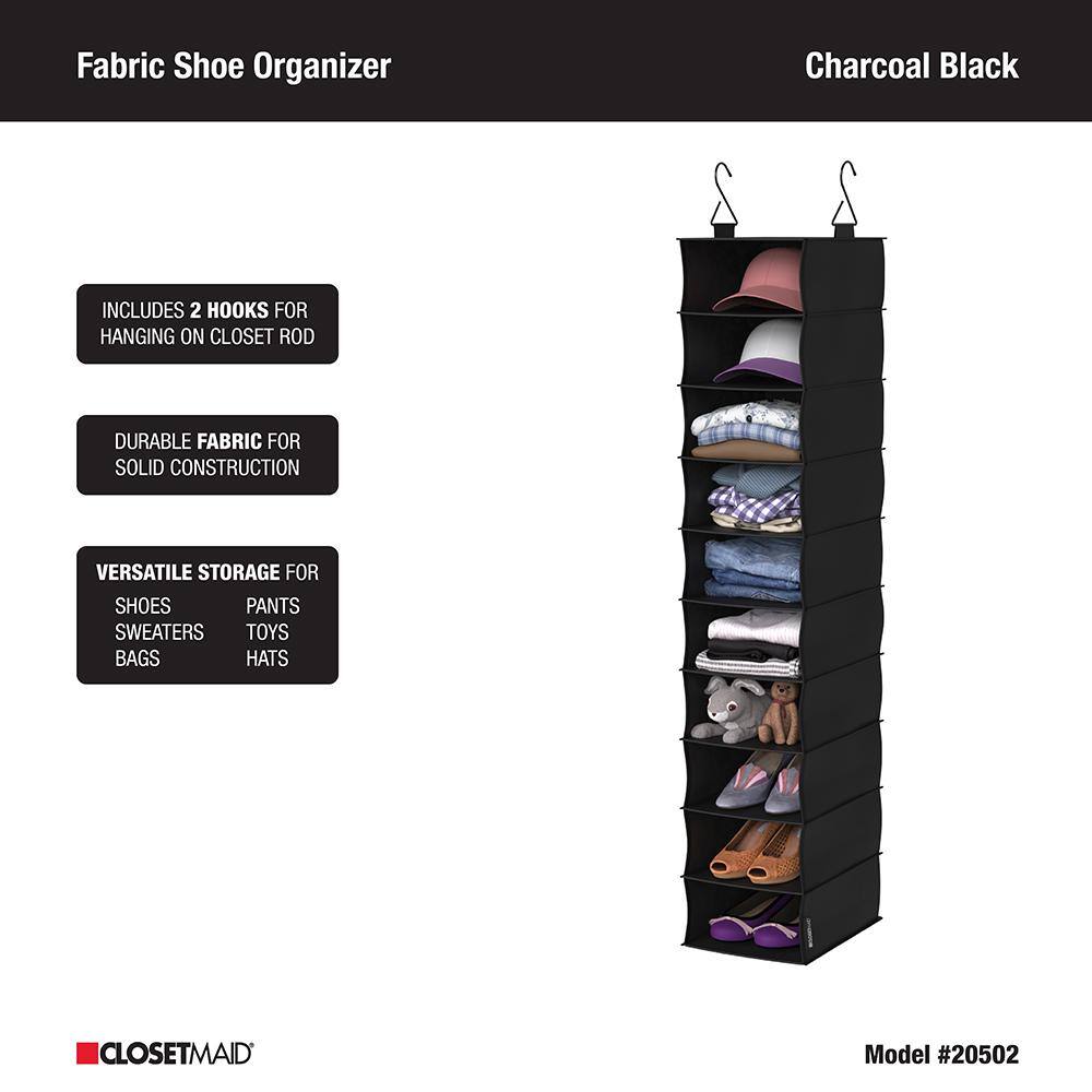 ClosetMaid 54.84 in. H 10-Pair Charcoal Black Fabric Hanging Shoe Organizer 2050200