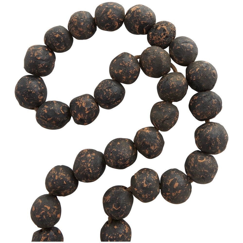 Paper Mache Handmade Round Intricately Shaped Large Distressed Beaded Garland with Tassel