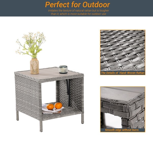 LIVOOSUN Patio HIPS Side Table，Square Coffee Table，Rattan End Table