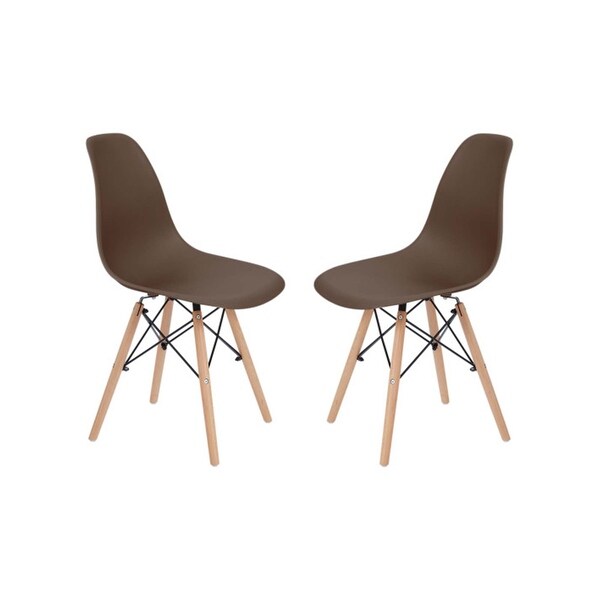 Allan Plastic Side Dining Chair with Wooden Legs Set of 2， Brown - 18.5