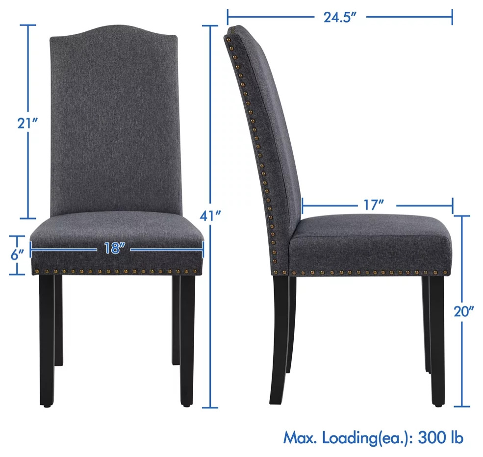 6 Pcs Dining Chair  Burlap Fabric Upholstered Seat With Nailhead Trim   Transitional   Dining Chairs   by Decor Love  Houzz