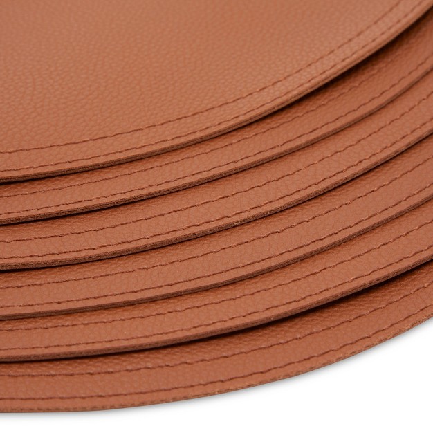 Juvale Set Of 6 Faux Leather Circle Placemats And 6 Round Coasters For Dining Room Table Brown