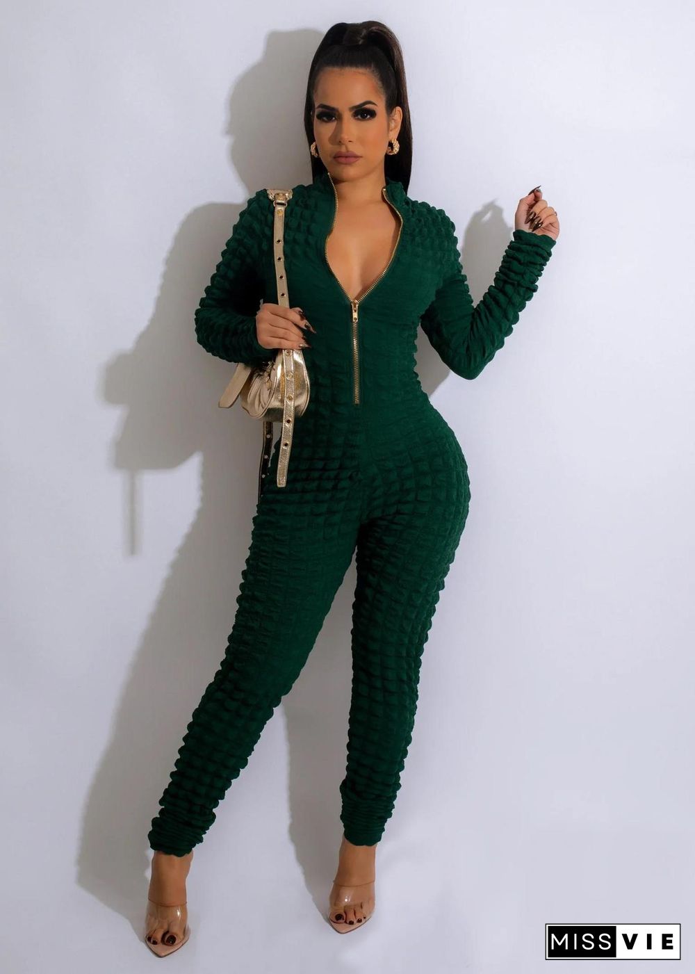 Winter Long Sleeve Zipper Skinny One Piece Jumpsuit