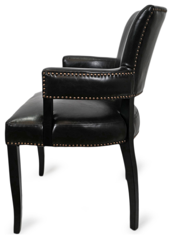 Black Leather and Nailhead Arm Dining Chair   Transitional   Dining Chairs   by Design Mix Furniture  Houzz