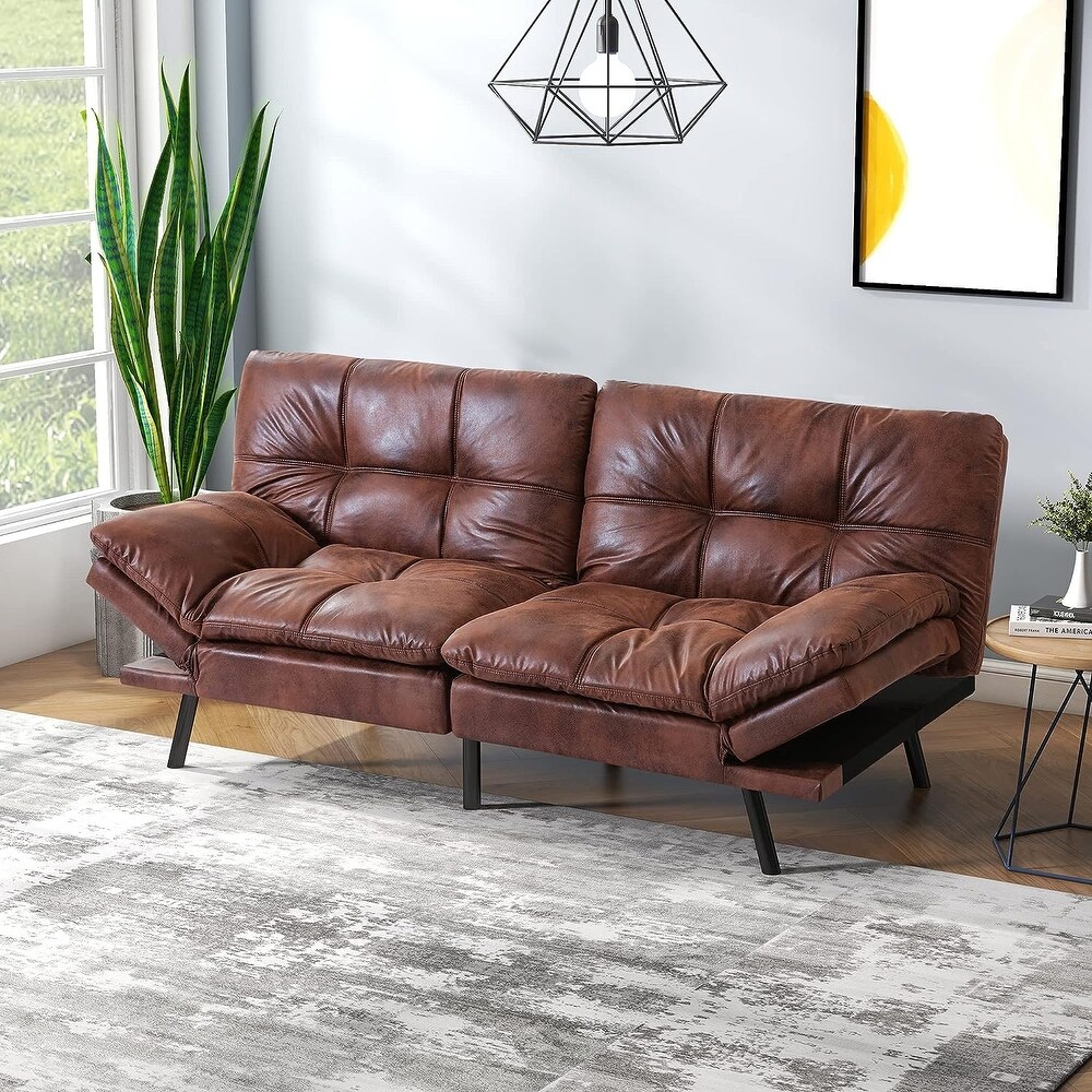 Modern Linen Futon with Memory Foam and Adjustable Armrests