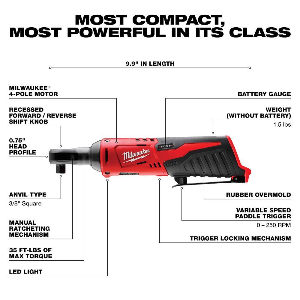 MW M12 12-Volt Lithium-Ion Cordless Grease Gun Kit with One 3.0 Ah Battery Charger and Tool Bag with M12 38 in. Ratchet 2446-21XC-2457-20