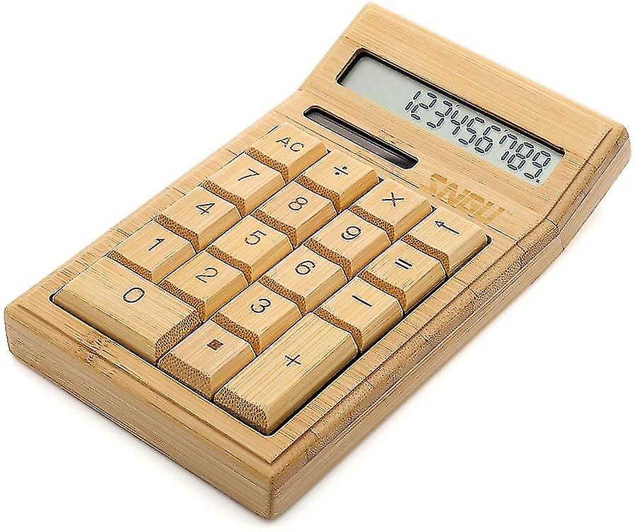 Wooden Solar Calculators Standard Function Desktop Calculator With 12-digit Large Display