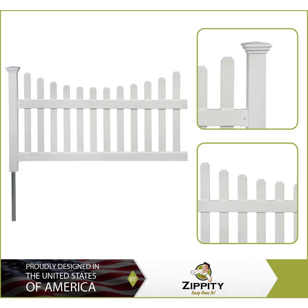 Zippity Outdoor Products 3.5 ft. H x 6 ft. W Permanent All American Vinyl Picket Fence Panel Kit with No-Dig Anchor and Cap ZP19041