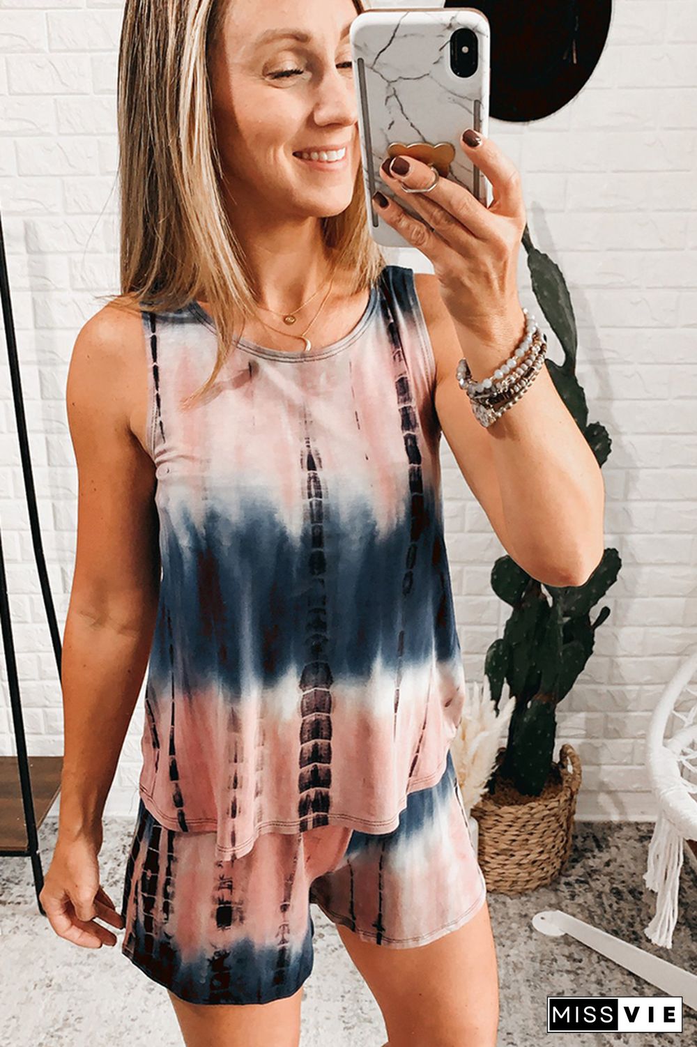 Tie Dye Tank Tops Shorts Longewear Two-piece Set