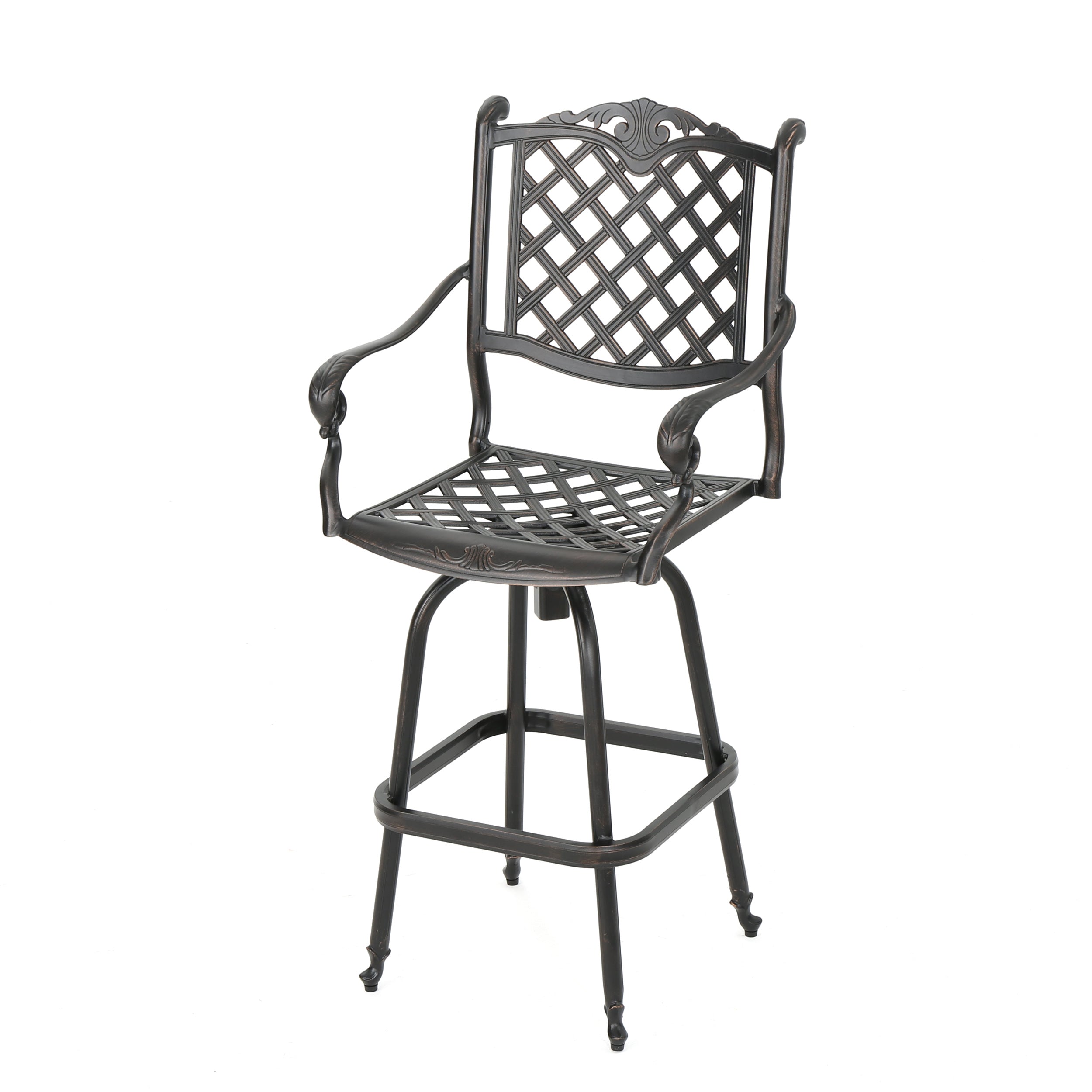 Pomelo Traditional Outdoor Shiny Copper Cast Aluminum Swivel Barstool with Arms