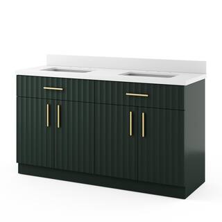 SCOTT LIVING Buntz 60 in. W x 20 in. D x 34.5in. H Bathroom Vanity in Green w Quartz Vanity Top in White w White Basin SL60BZV