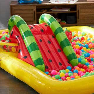 INTEX Yellow Plastic Fun  ft.N Fruity Inflatable Kiddie Pool Play Center and Fun Ballz 100 Pack 57158EP + 49602EP