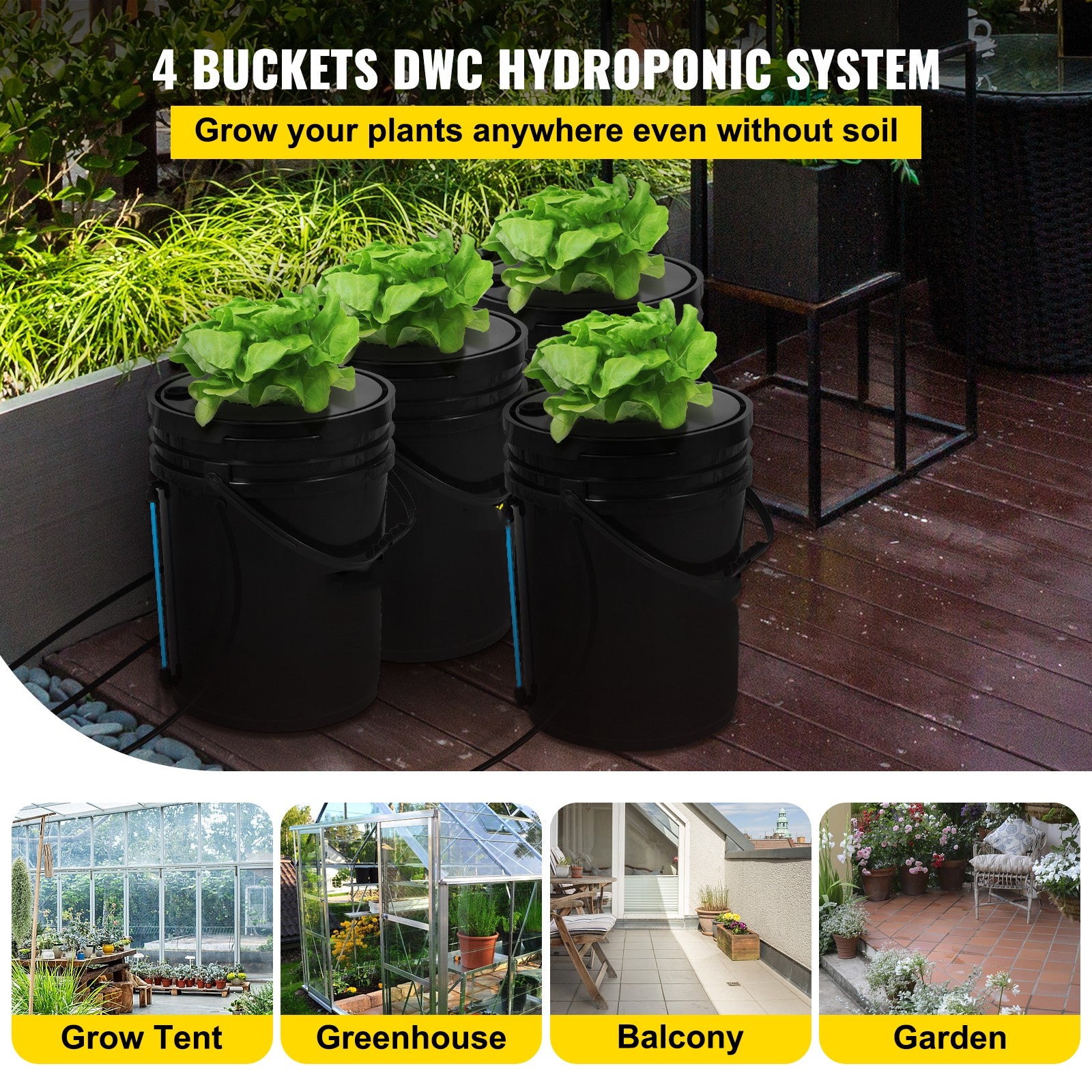 BENTISM Hydroponics Deep Water Culture DWC Hydroponic System 5 Gallon 4 Buckets