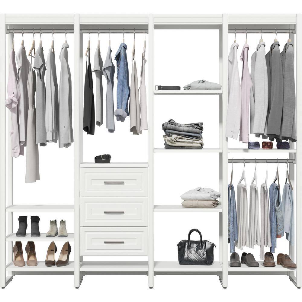 CLOSETS By LIBERTY 91 in. W White Adjustable Tower Wood Closet System with 3 Drawers and 15 Shelves HS45670-RW-08