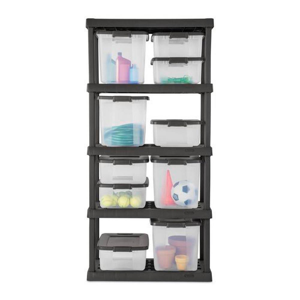 Sterilite 25-Quart Shelf Tote GPlastic Stackable Storage Tote wLid Clear (6 Pack) 6 x 19363V06