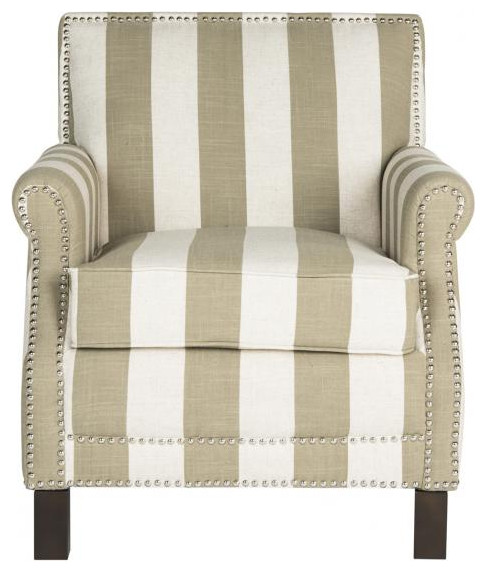 Jennifer Club Chair With Awning Stripes Silver Nail Heads Olive/ White   Transitional   Armchairs And Accent Chairs   by Peachtree Fine Furniture  Houzz