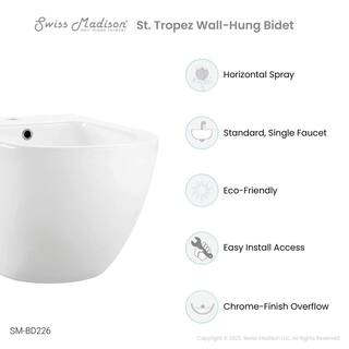 Swiss Madison St. Tropez Wall Hung Elongated Bidet in Glossy White SM-BD226