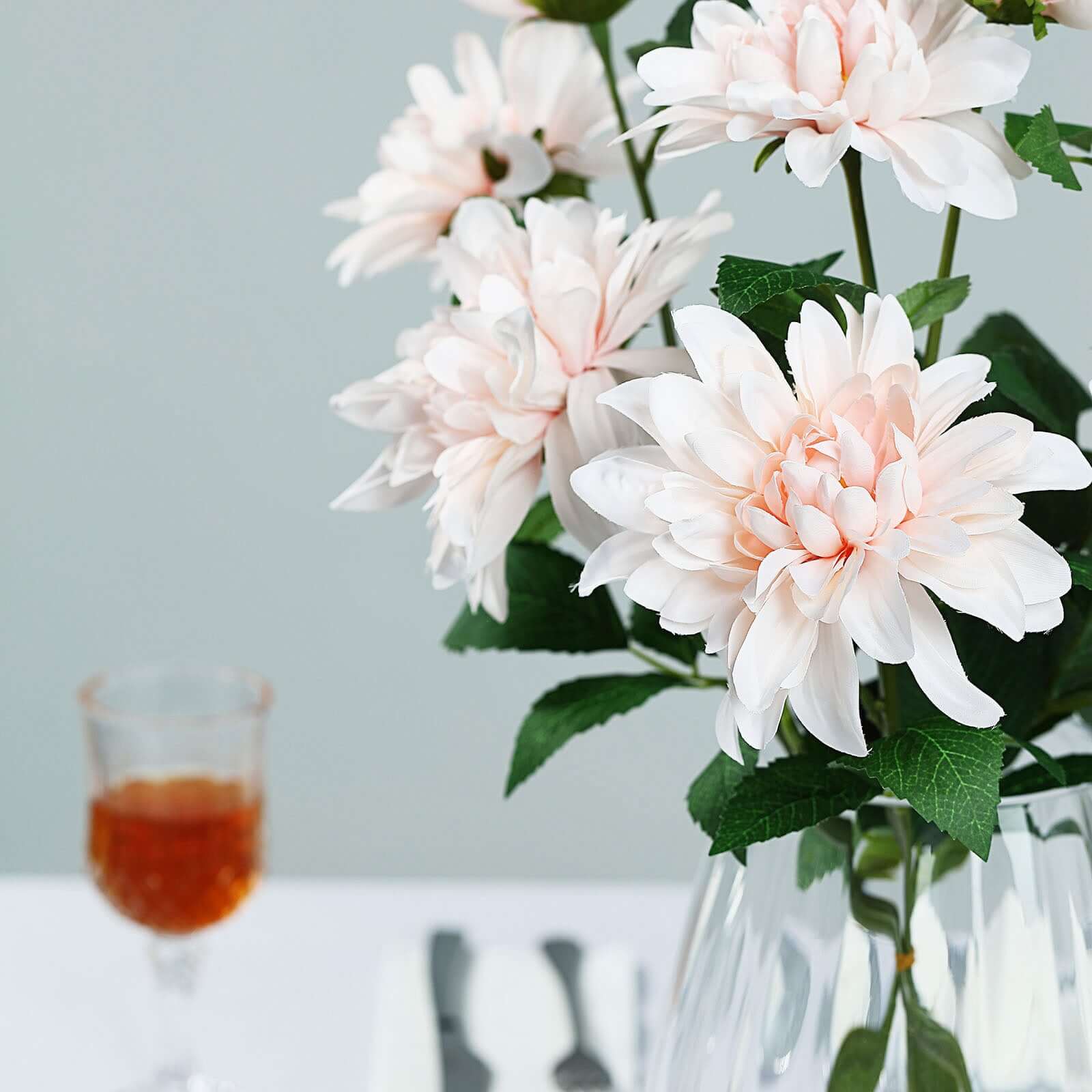 Blush Artificial Dahlia Silk Flower Stems, Faux Floral Spray 30