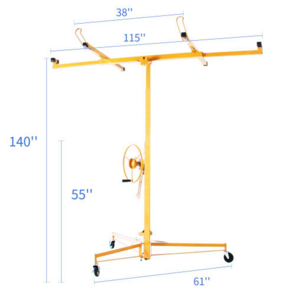 Amucolo 11 ft. Yellow Drywall Lift Panel Lift Drywall Panel Hoist Jack Lifter YeaD-CYD0-K08