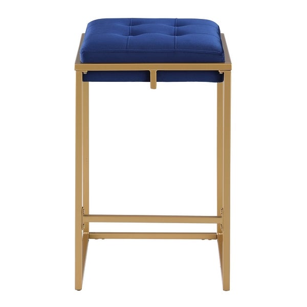 Dia 26 Inch Set of 2 Counter Stools， Blue Velvet Foam Seat， Gold Metal Base