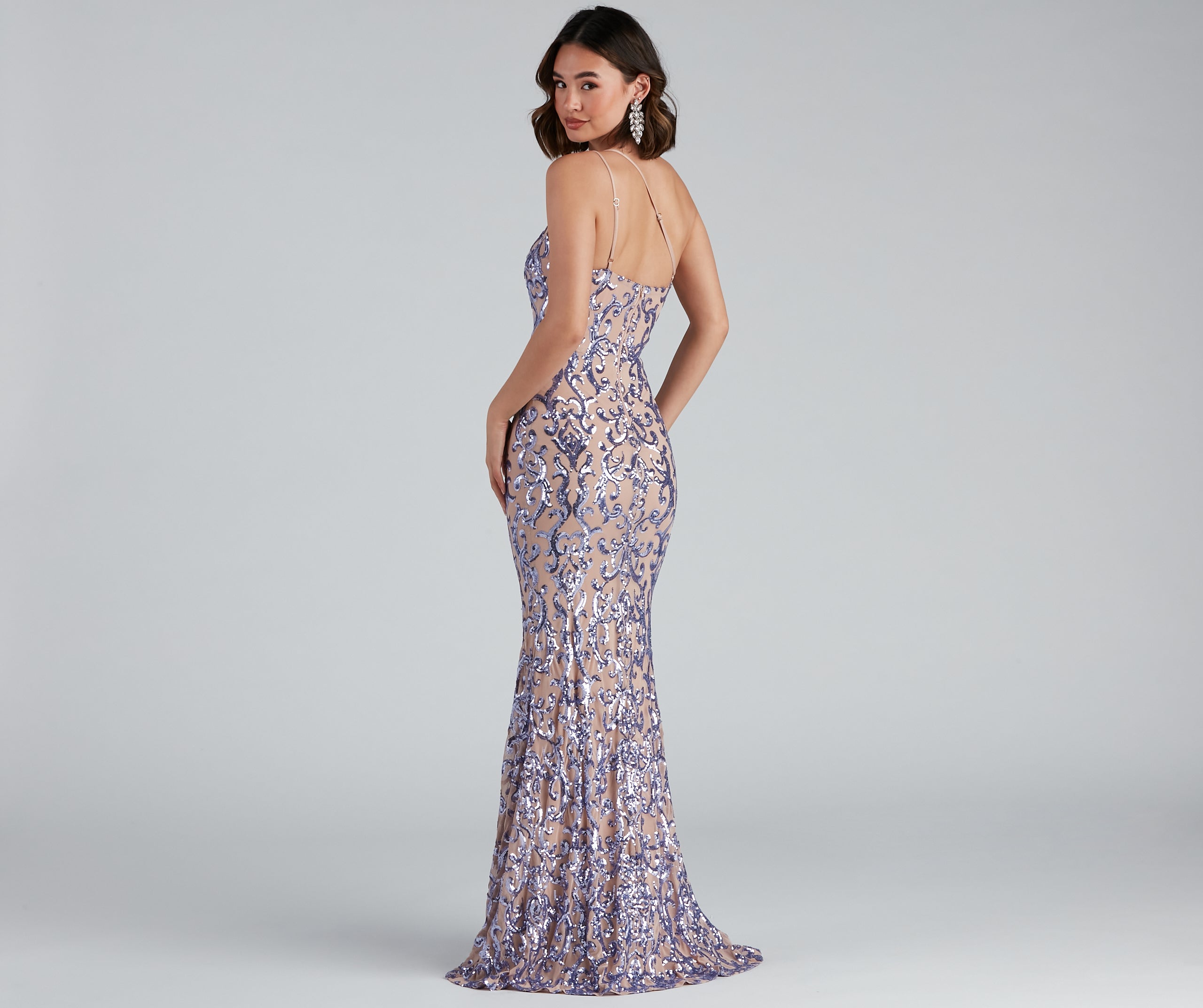 Norvina Sequin Scroll One-Shoulder Mermaid Formal Dress