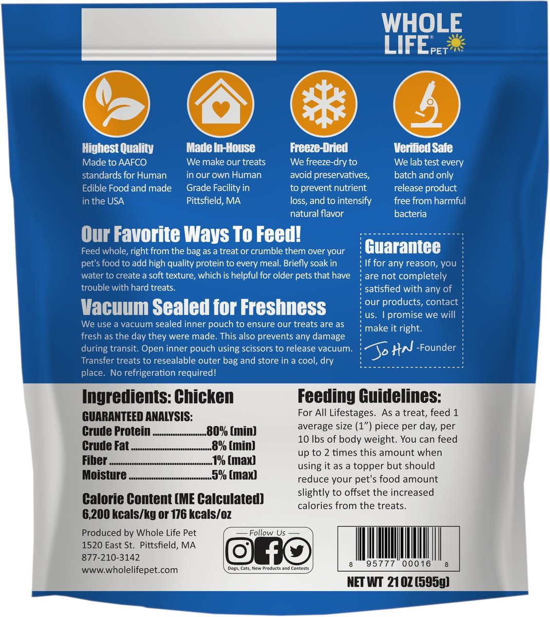 Whole Life Just One Ingredient Pure Chicken Breast Freeze-Dried Dog and Cat Treats