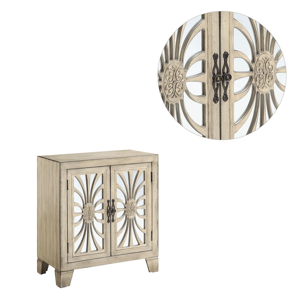 Rectangular Console Table with Mirrored Doors in Antique White