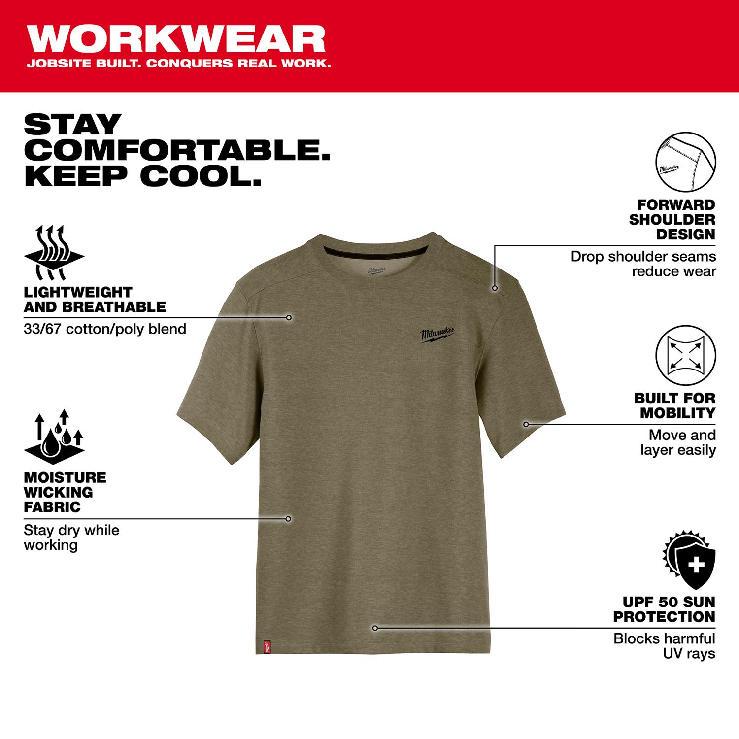 MW XL Short Sleeve Men\u0027s Crew Neck Green Hybrid Work Tee Shirt