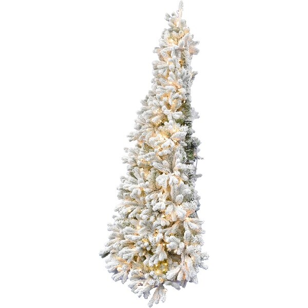 Fraser Hill Farm 6.5ft. Green Christmas Half Tree with Flock and Warm White LED Lighting