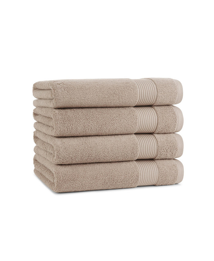 Arkwright Home Host and Home Bath Towels (4 Pack) Solid Color Options 27x54 in Double Stitched Edges 600 GSM Soft Ringspun Cotton Stylish Striped Dobby Border