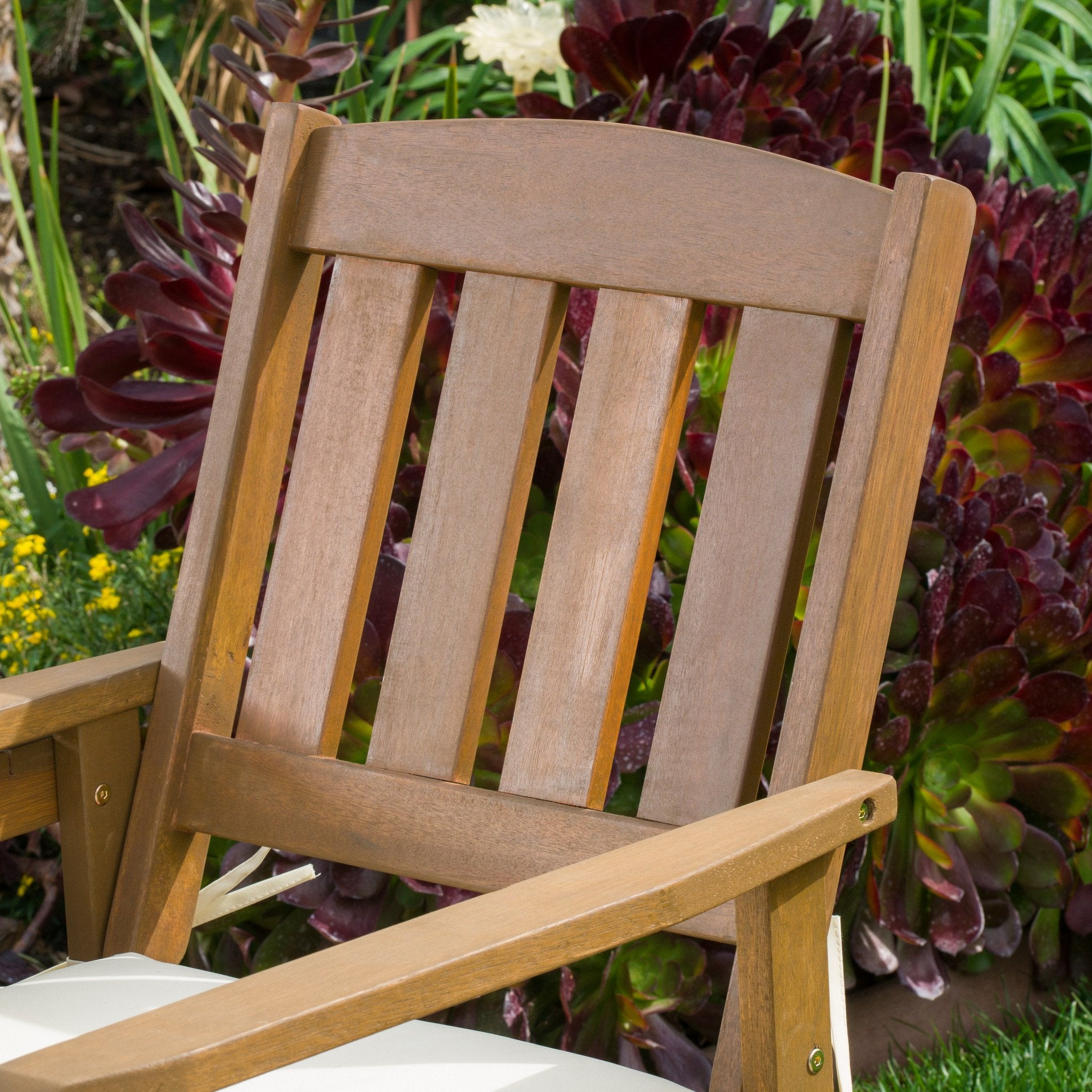 Las Brisas Outdoor Wood Adjoining 2-Seater Chairs with Cushions