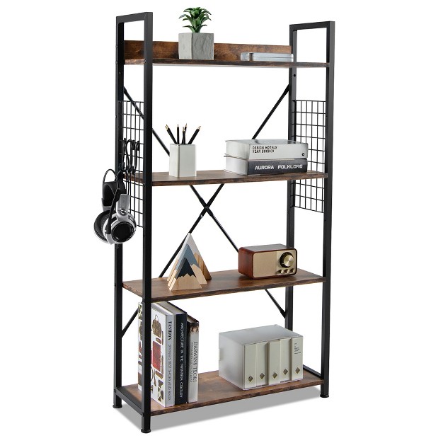 Costway 4 tier Industrial Bookshelf Open Storage Bookcase Display Shelf For Home Office