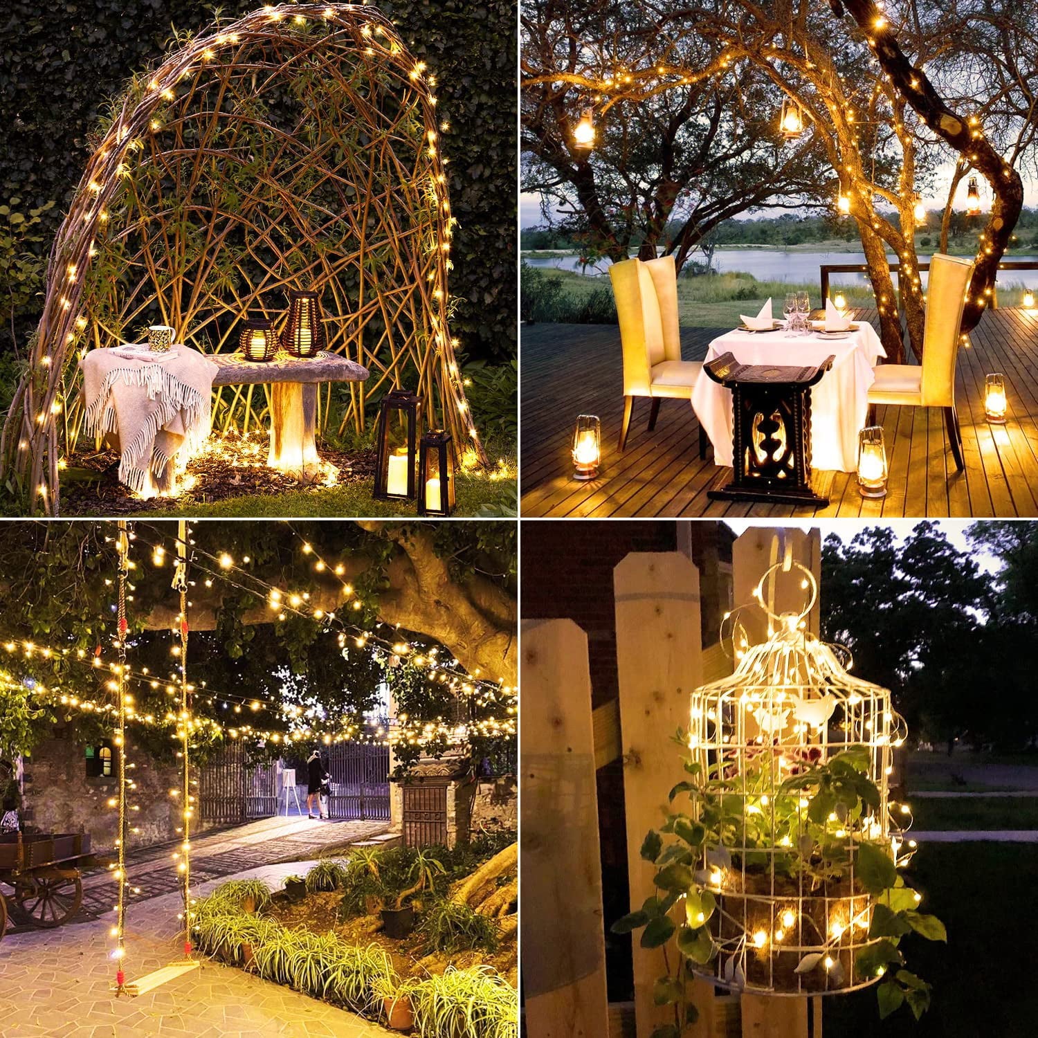 YEOLEH Solar String Lights,33FT 100LED Silver Wire Christmas Fairy Lights,Waterproof Patio Light with 8 Modes for Garden Tree Decor,2 Pack,Warm White