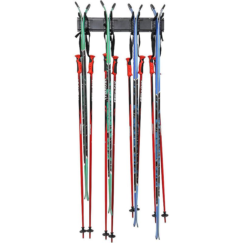 RaxGo Ski Wall Rack， Holds 4 Pairs of Skis and Skiing Poles or Snowboard w/Adjustable Rubber-Coated