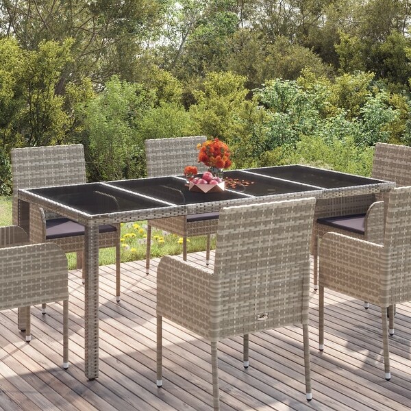 vidaXL Patio Table with Glass Top Black/Gray multisize Poly Rattan