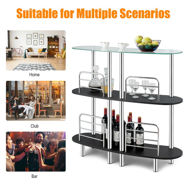 Costway Decorative Storage Cabinets Home Liquor Pub Table W tempered Glass Top amp 2 Shelves