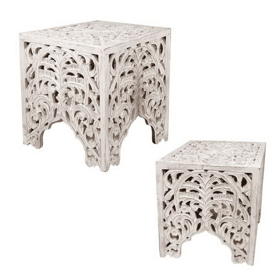 Wooden End Table with Floral Cut Out Design  Set o...