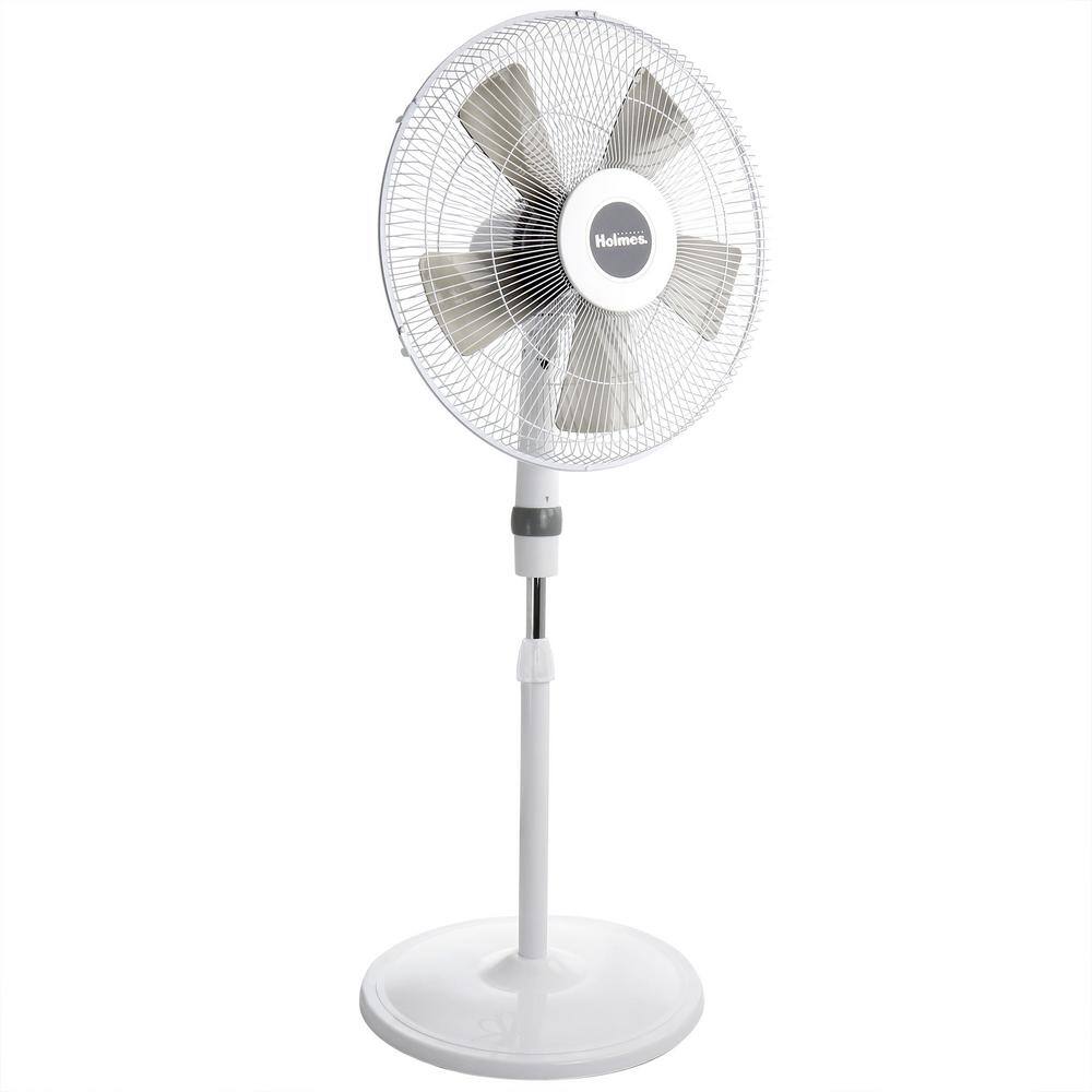 Holmes 16 in. Oscillating Blade Stand Pedestal Fan with Metal Grill in White 985118515M