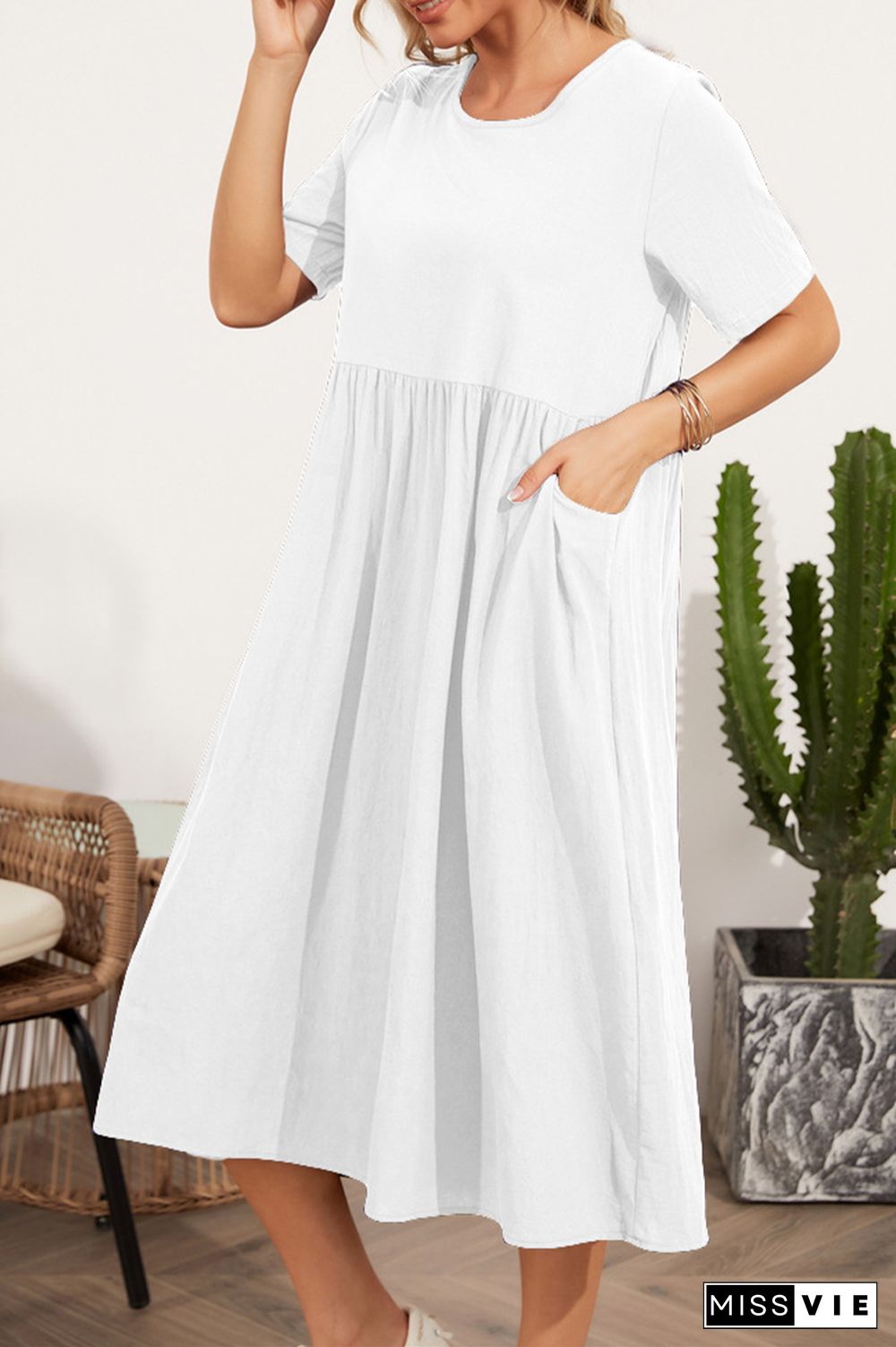 Casual Solid Split Joint O Neck A Line Dresses