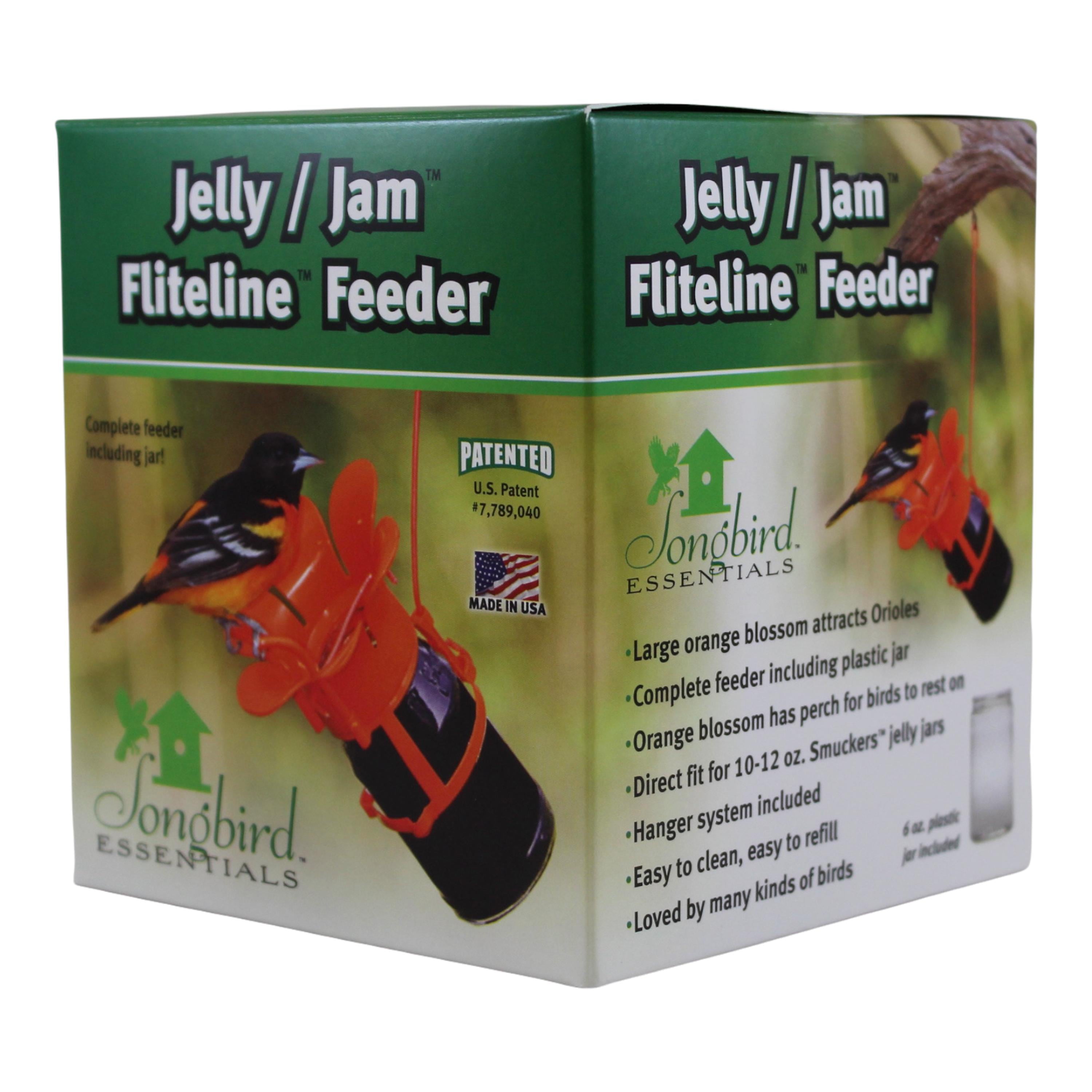 Songbird Essentials Grape Jelly Oriole Feeder， Fits Most 10-12oz Jelly Jars， Orange Plastic Bird Feeder