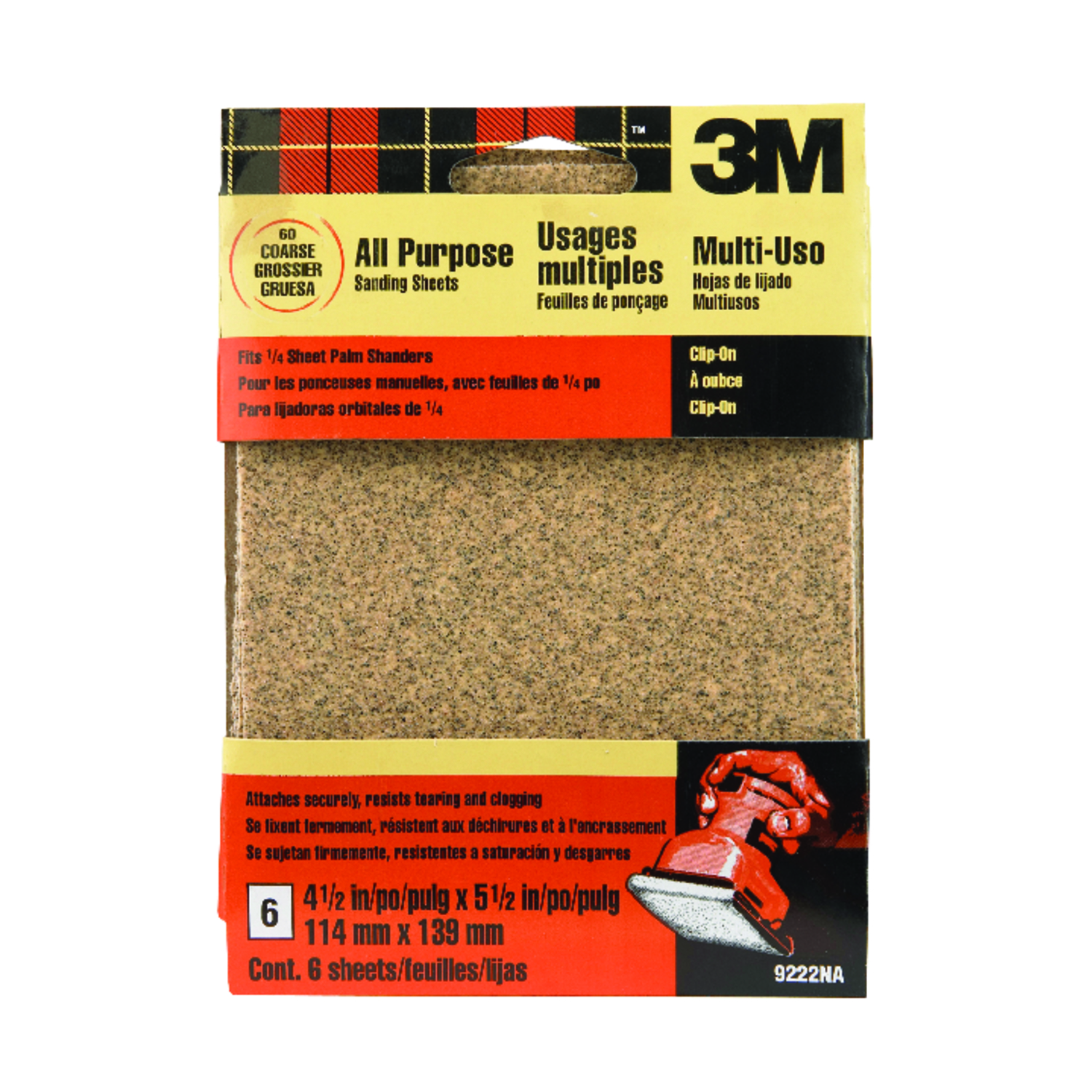 3M 5-1/2 in. L X 4-1/2 in. W 60 Grit Aluminum Oxide Sandpaper 6 pk