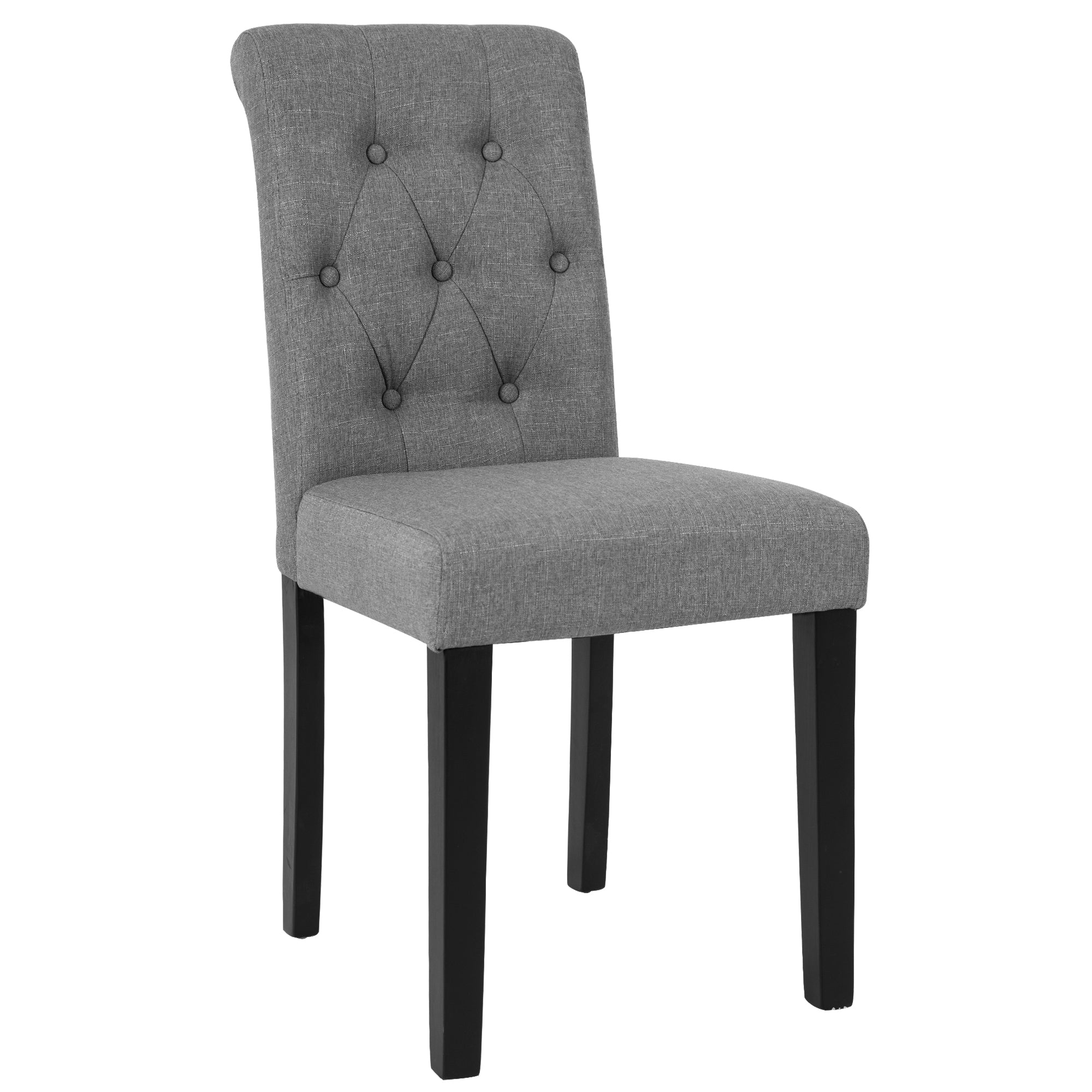 Mid Back Parons Fabric Upholstered Dining Chairs with Button Tufting， Gray， Set of 2