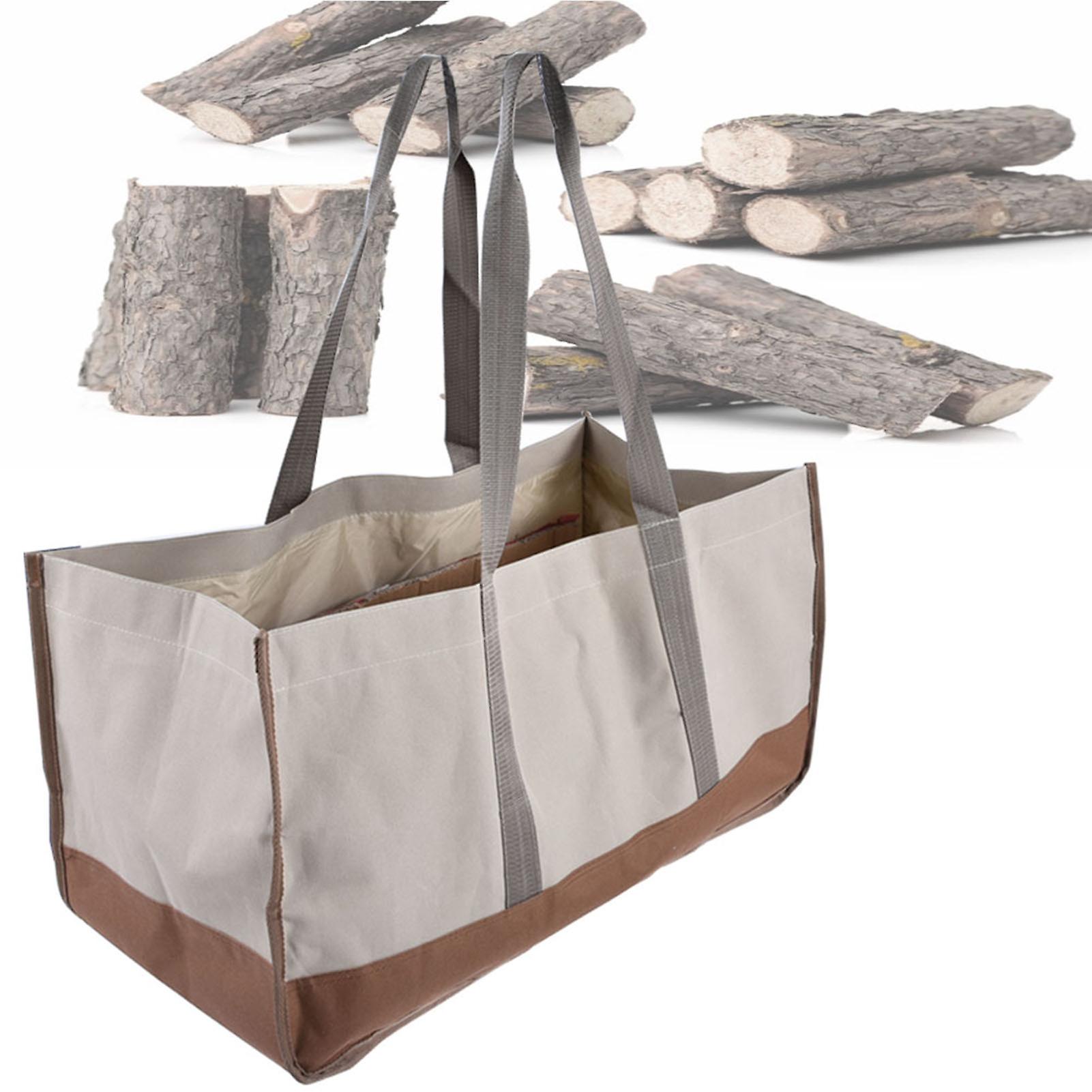 Large Capacity Firewood Wood Carrying Bag Outdoor Log Carrier Holder (Khaki and Brown)