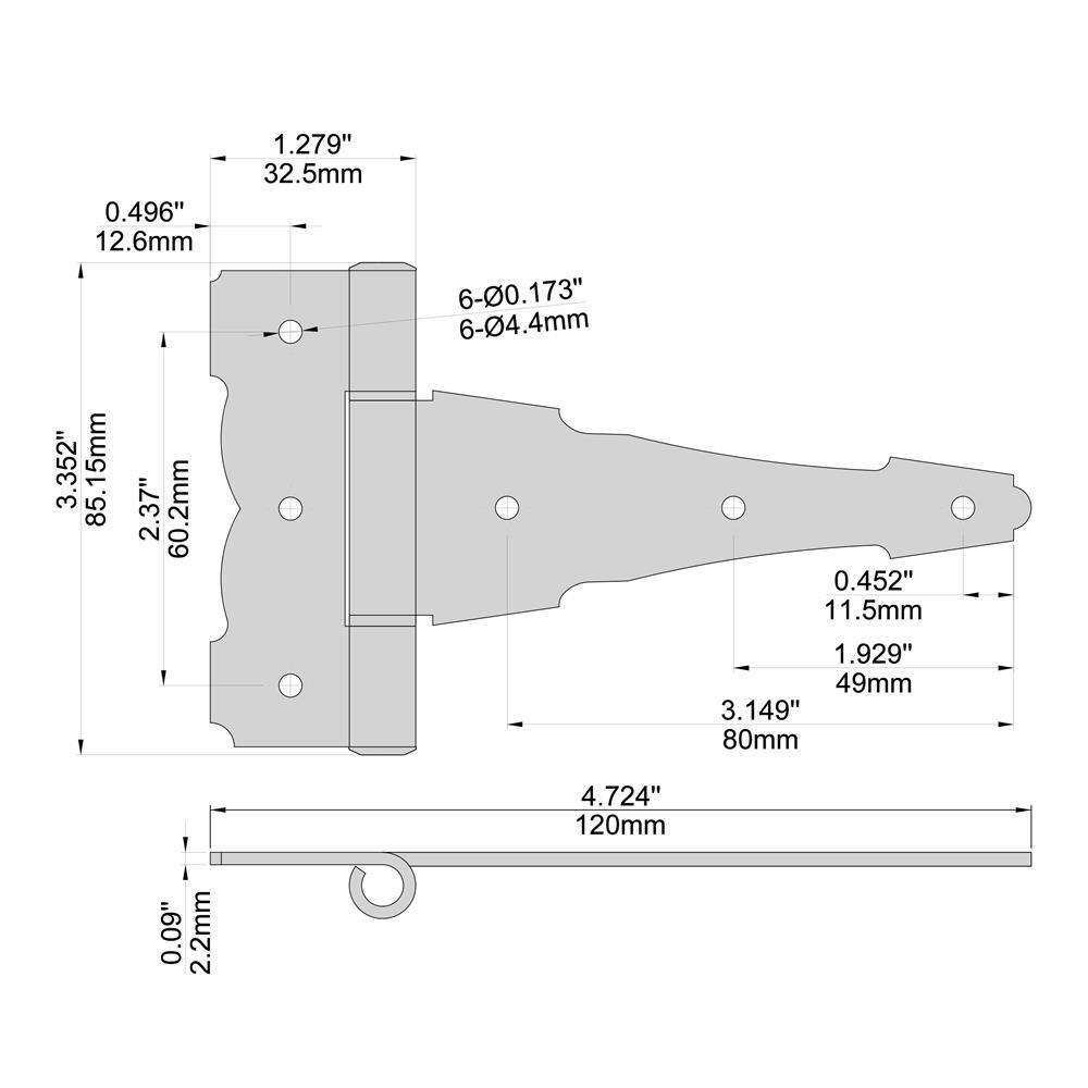 Everbilt 4 in. x 3-14 in. Black Heavy Duty Decorative Tee Hinge 15029