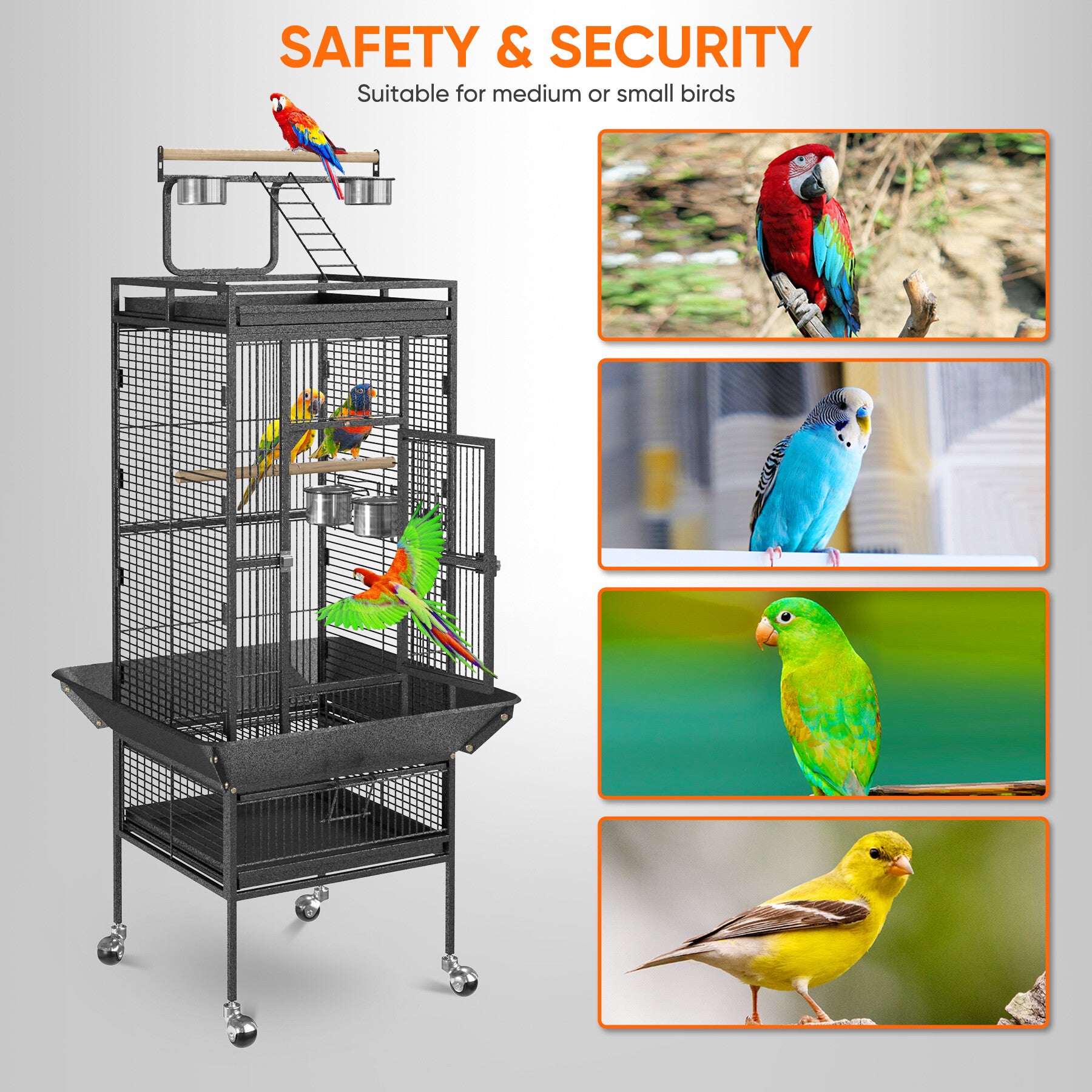 HomGarden 61/68-inch 2in1 Large Bird Cage Play Top W/Rolling Stand for Medium Parrot Bird