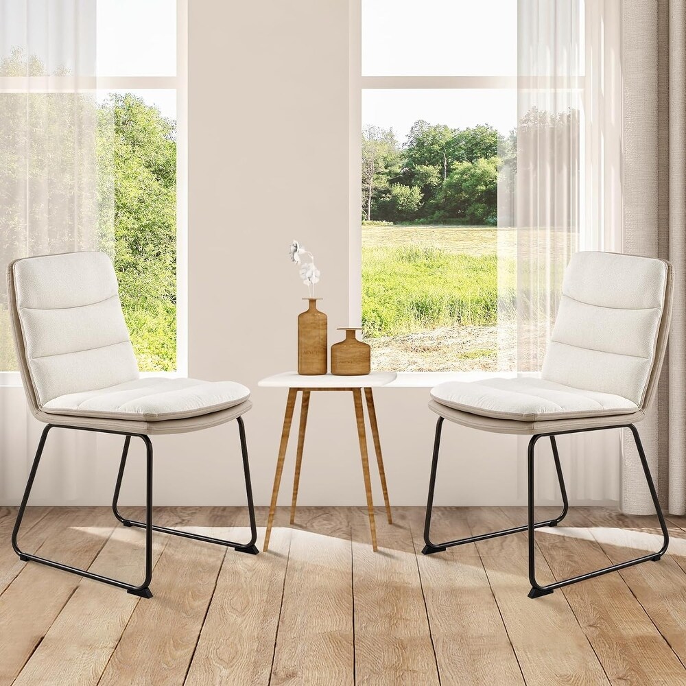 Upholstered Modern Waffle Fabric Dining Room Chairs  Faux Leather Chairs with High Back Side with Metal Legs